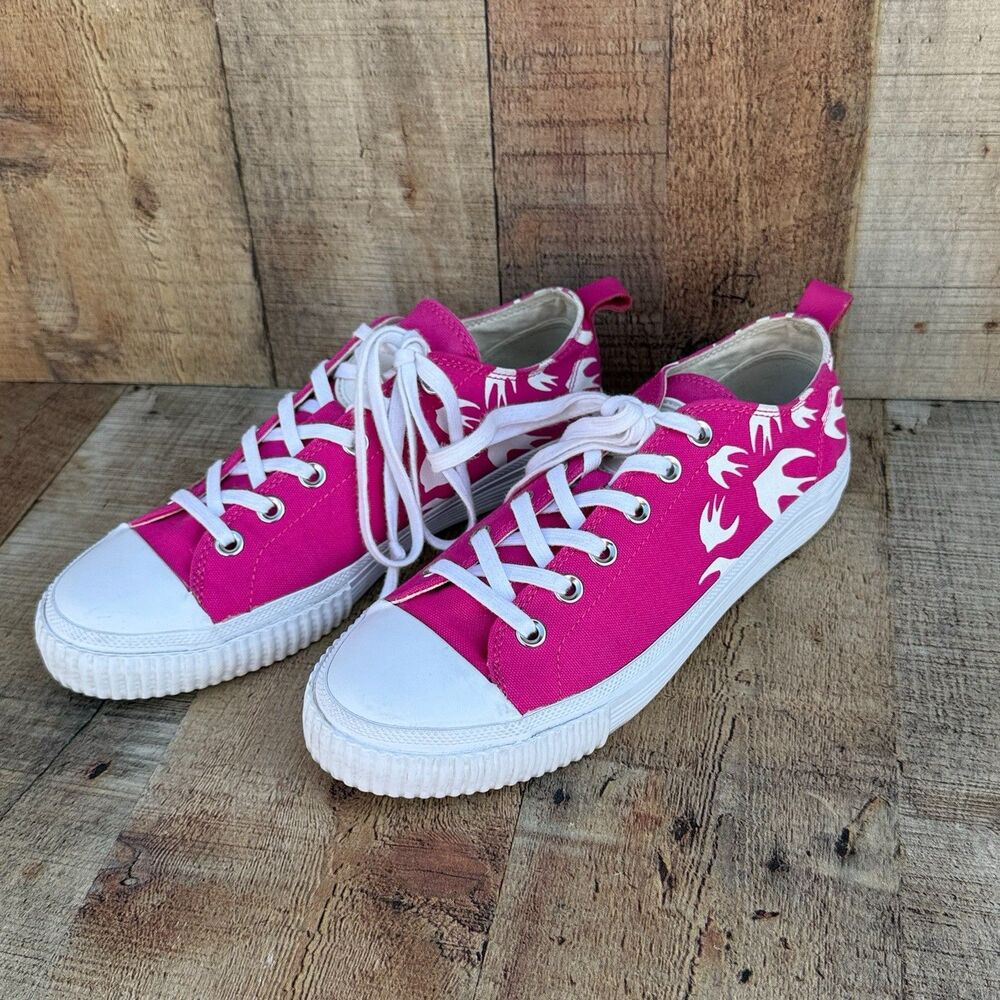 MCQ By Alexander McQueen Swallow Sneakers Women's Acid Pink Size 40 Bird Print